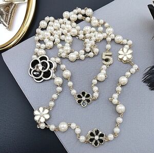 Luxury Ethereal Camellia Gold Pearl 2 Strand 36" Statement Necklace